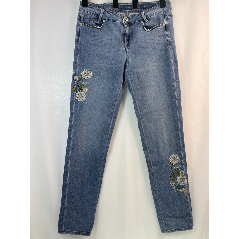 J.Jill Denim Weekender 4 Straight Leg Jeans Floral Embroidered Cottagecore Boho‎